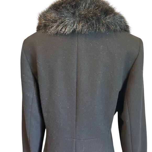 Outbrook 100% Wool Jacket Faux Fur Shawl Collar SZ M 8-10 Black Overcoat Preppy - Picture 9 of 12